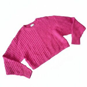 Wilfred Free Hot Pink Mohair Alpaca Blend Cropped Mixed Stitch Sweater